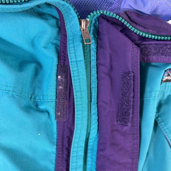 VTG Patagonia Long Jacket Full Zip Turquoise Adult Sz Large Hood Zip Pockets - Picture 5 of 15